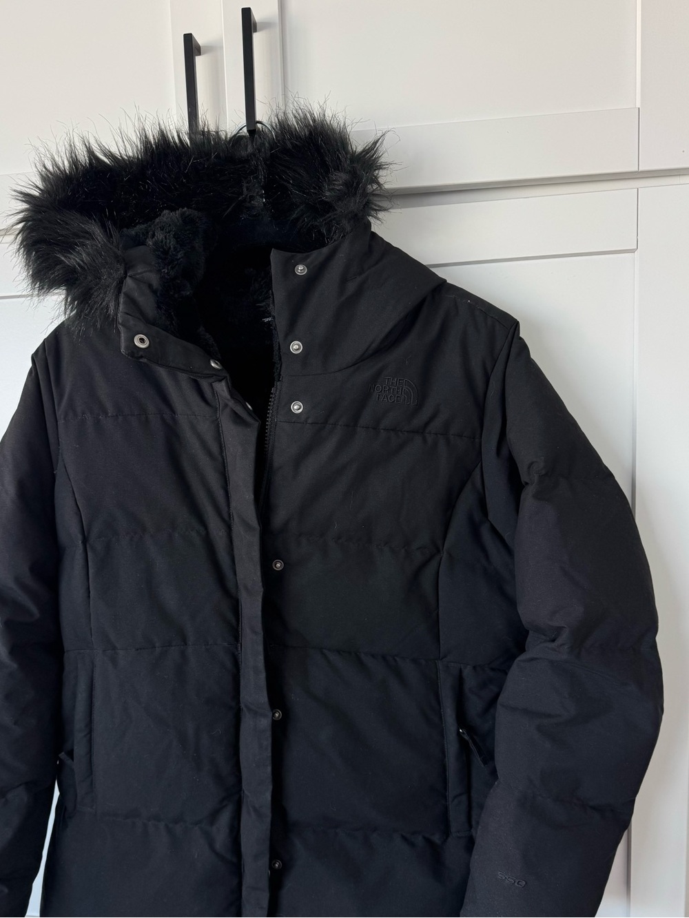 Black North Face 550 Puffer Mid Parka Jacket - Picture 2 of 7